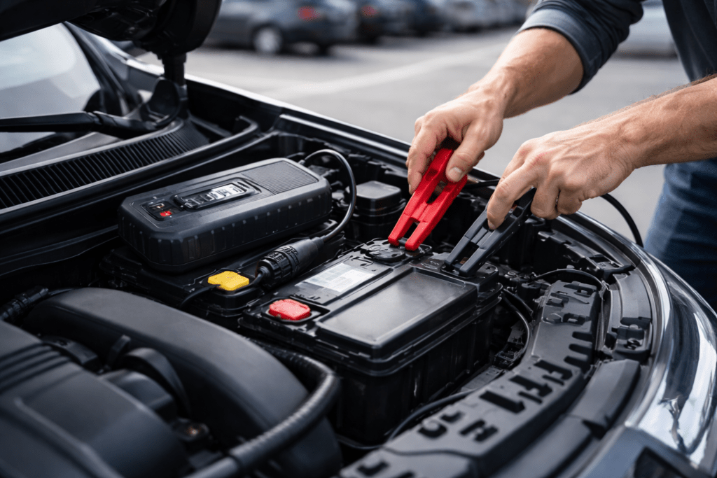 must-have car tech gadgets portable jump starter in use