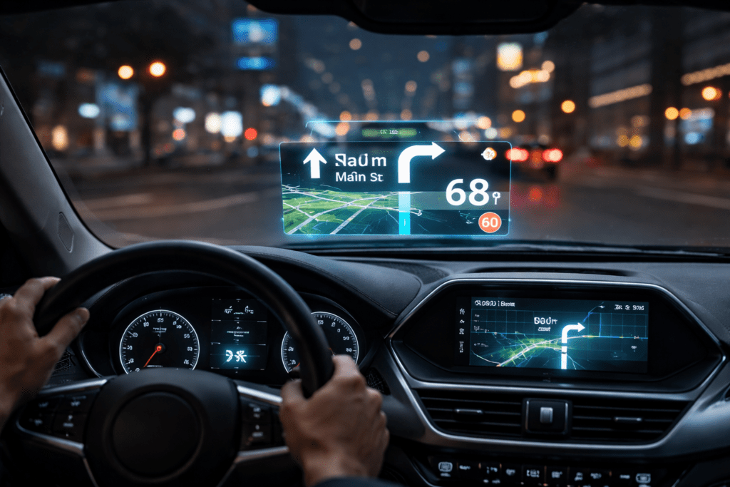 must-have car tech gadgets heads up display windshield navigation