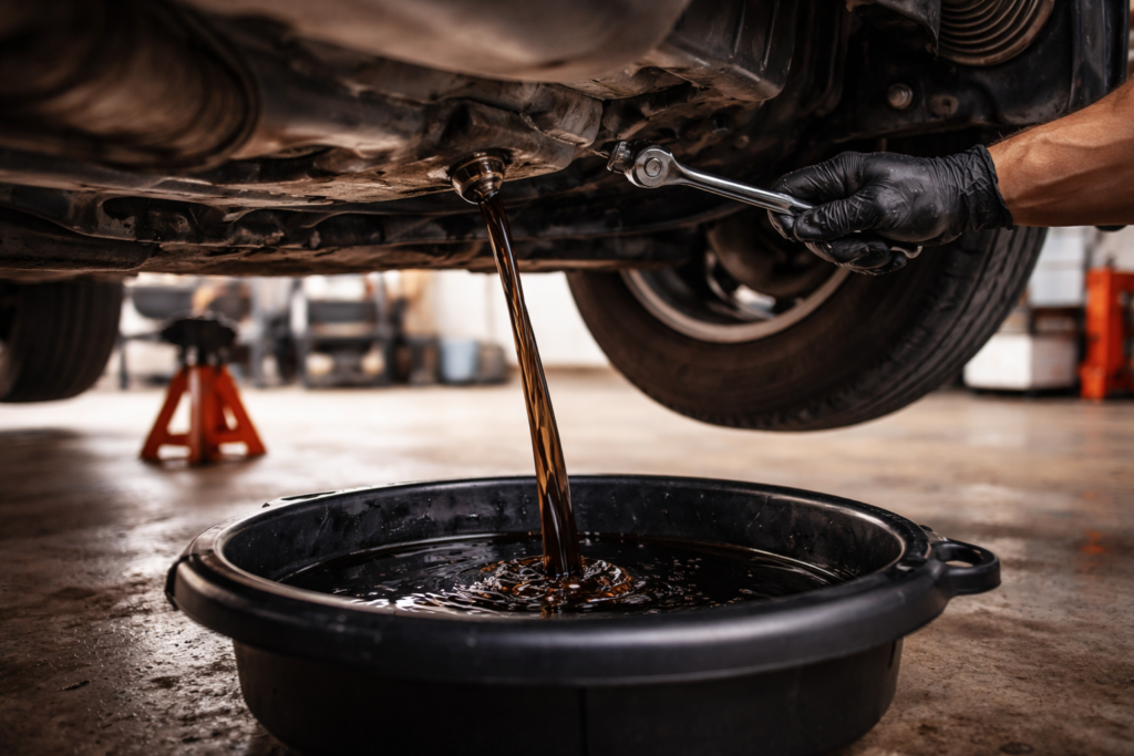 draining engine oil at home step by step