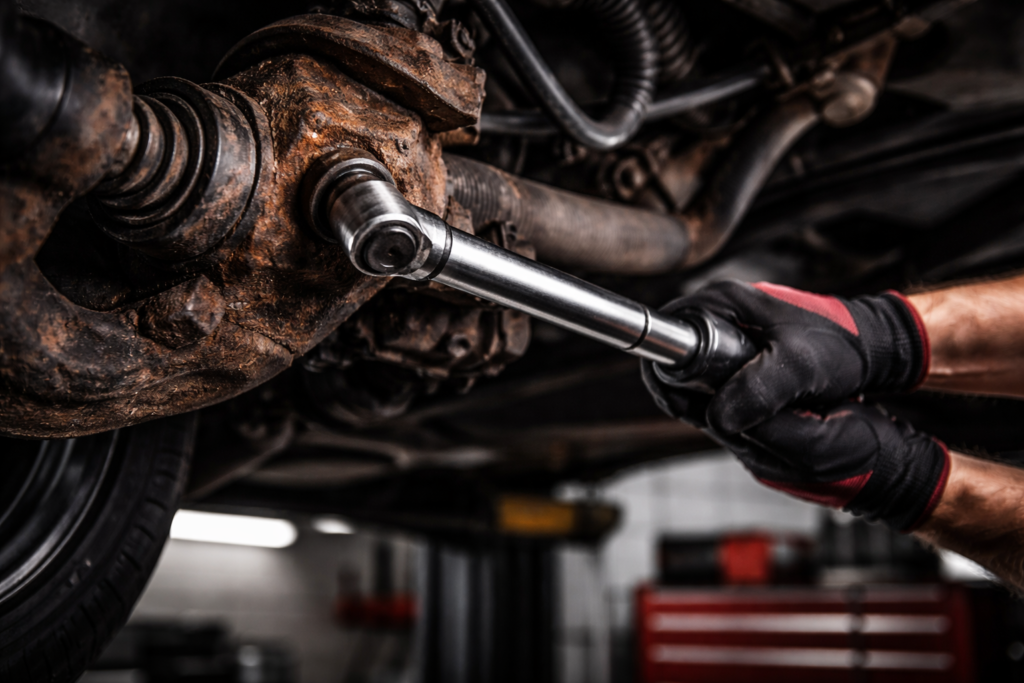 essential professional automotive tools kit: breaker bar loosening stuck rusted bolt in car repair situation
