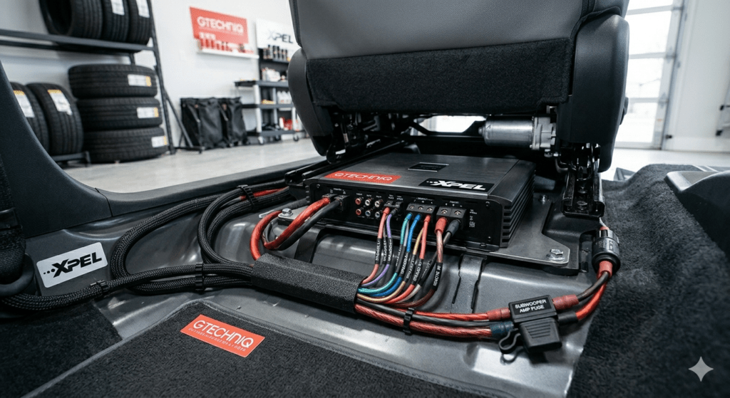 car audio accessories: car amplifier installation under seat
