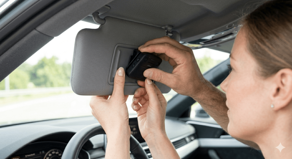 installing handsfree car phone kit on visor